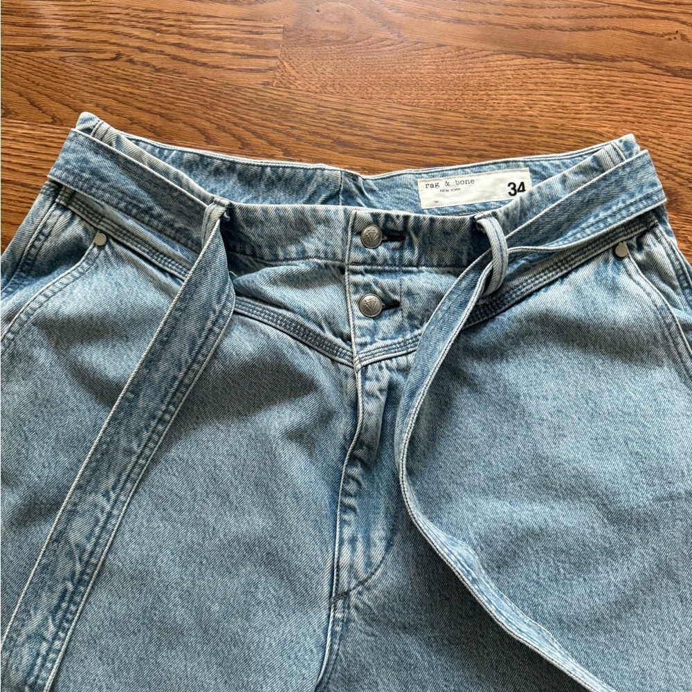 RAG & BONE Mia Yoke Clean Lou High Rise Relaxed Denim Blue‎ Jeans Retro Tie 34 - Picture 4 of 10